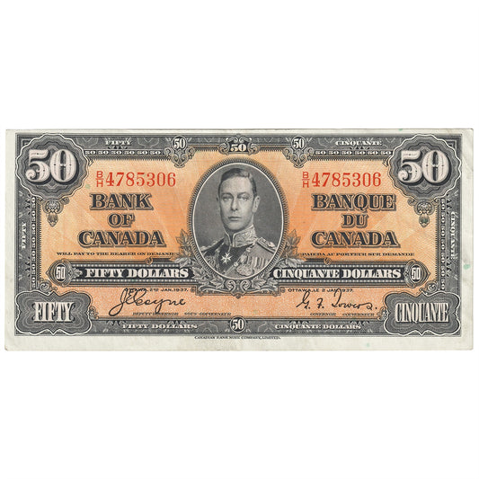 BC-26c 1937 Canada $50 Coyne-Towers, B/H, EF-AU