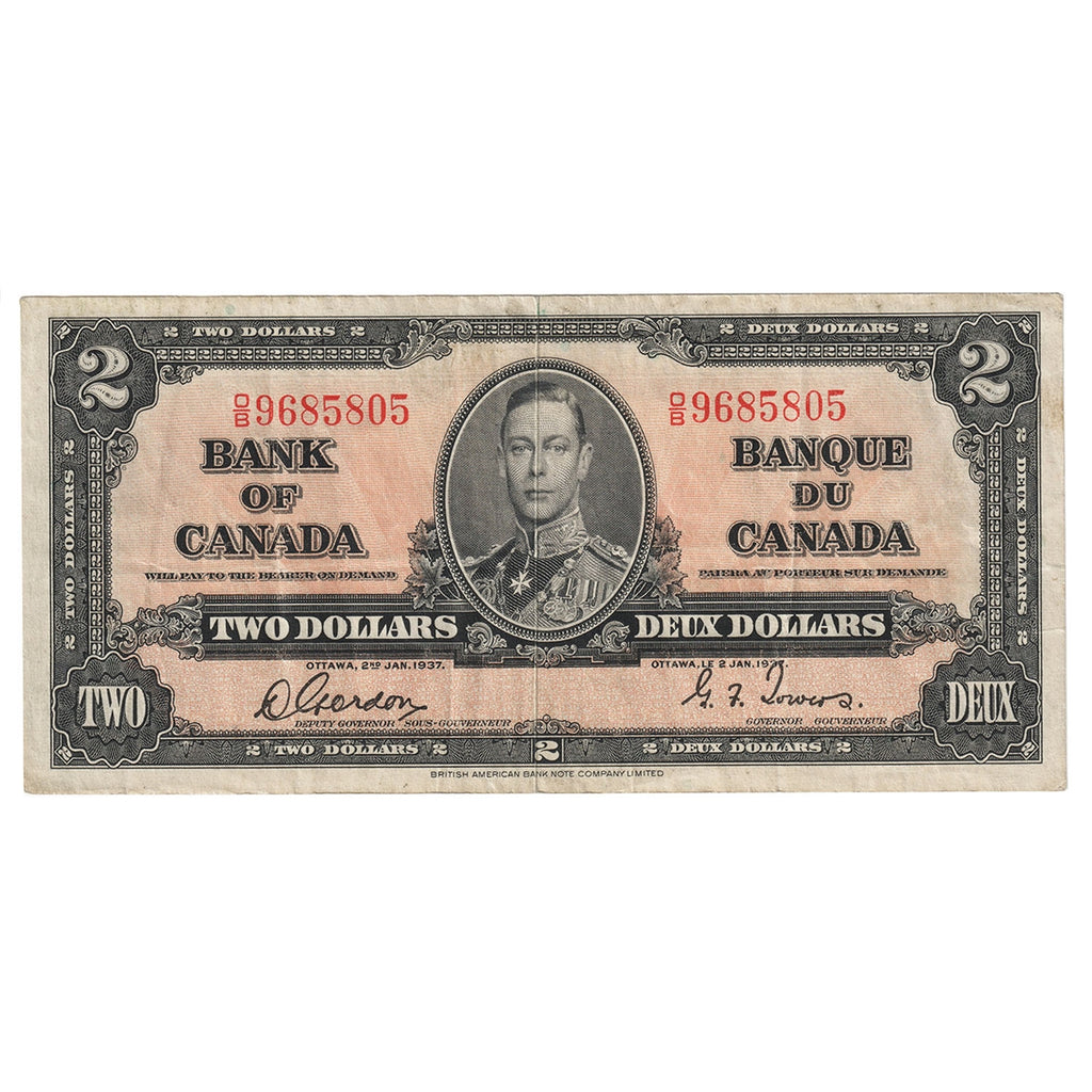 BC-22b 1937 Canada $2 Gordon-Towers, O/B, VF-EF