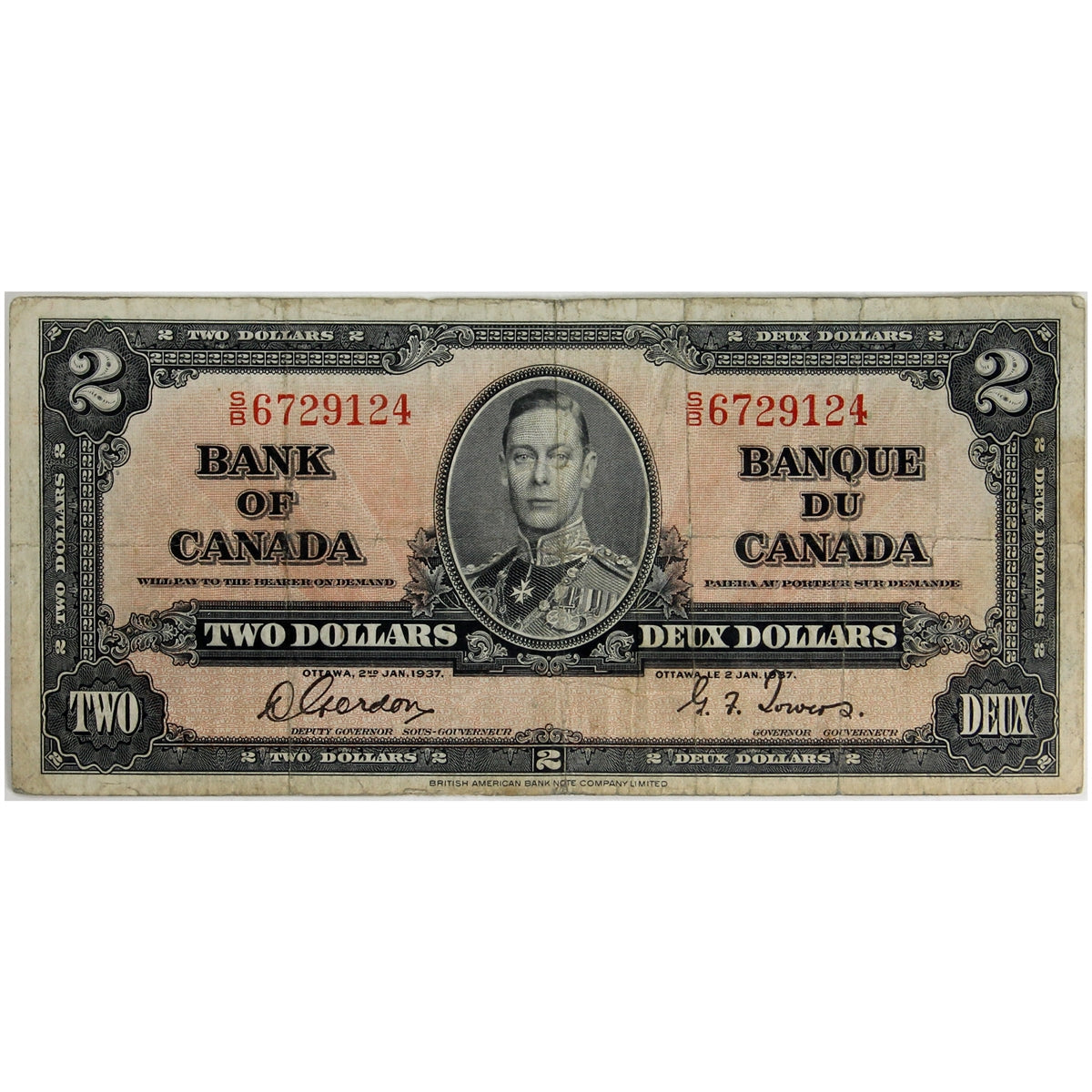 BC-22b 1937 Canada $2 Gordon-Towers, S/B, F