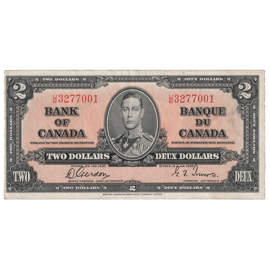 BC-22b 1937 Canada $2 Gordon-Towers, U/B, EF-AU