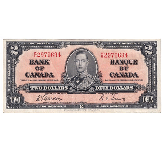 BC-22b 1937 Canada $2 Gordon-Towers, W/B, VF-EF