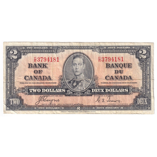 BC-22c 1937 Canada $2 Coyne-Towers, C/R, VF