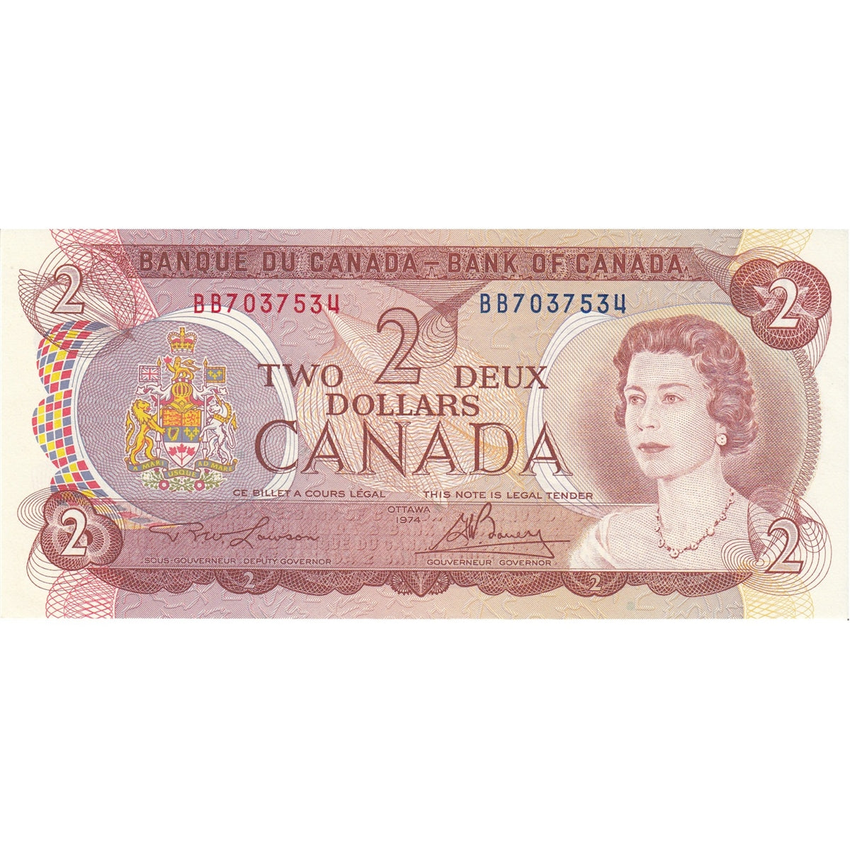 BC-47a 1974 Canada $2 Lawson-Bouey, BB, AU-UNC