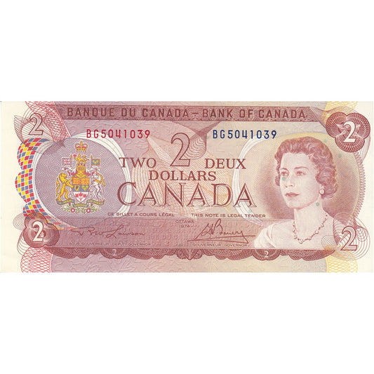 BC-47a 1974 Canada $2 Lawson-Bouey, BG, AU-UNC