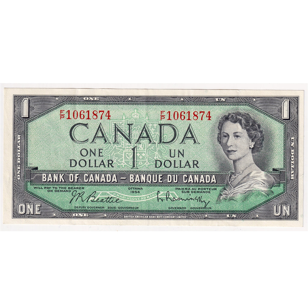 BC-37b-i 1954 Canada $1 Beattie-Rasminsky, F/P, VF-EF