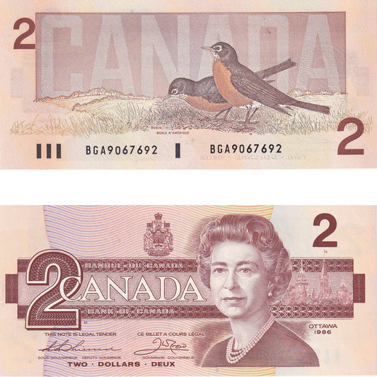 BC-55b 1986 Canada $2 Thiessen-Crow, BGA, CUNC