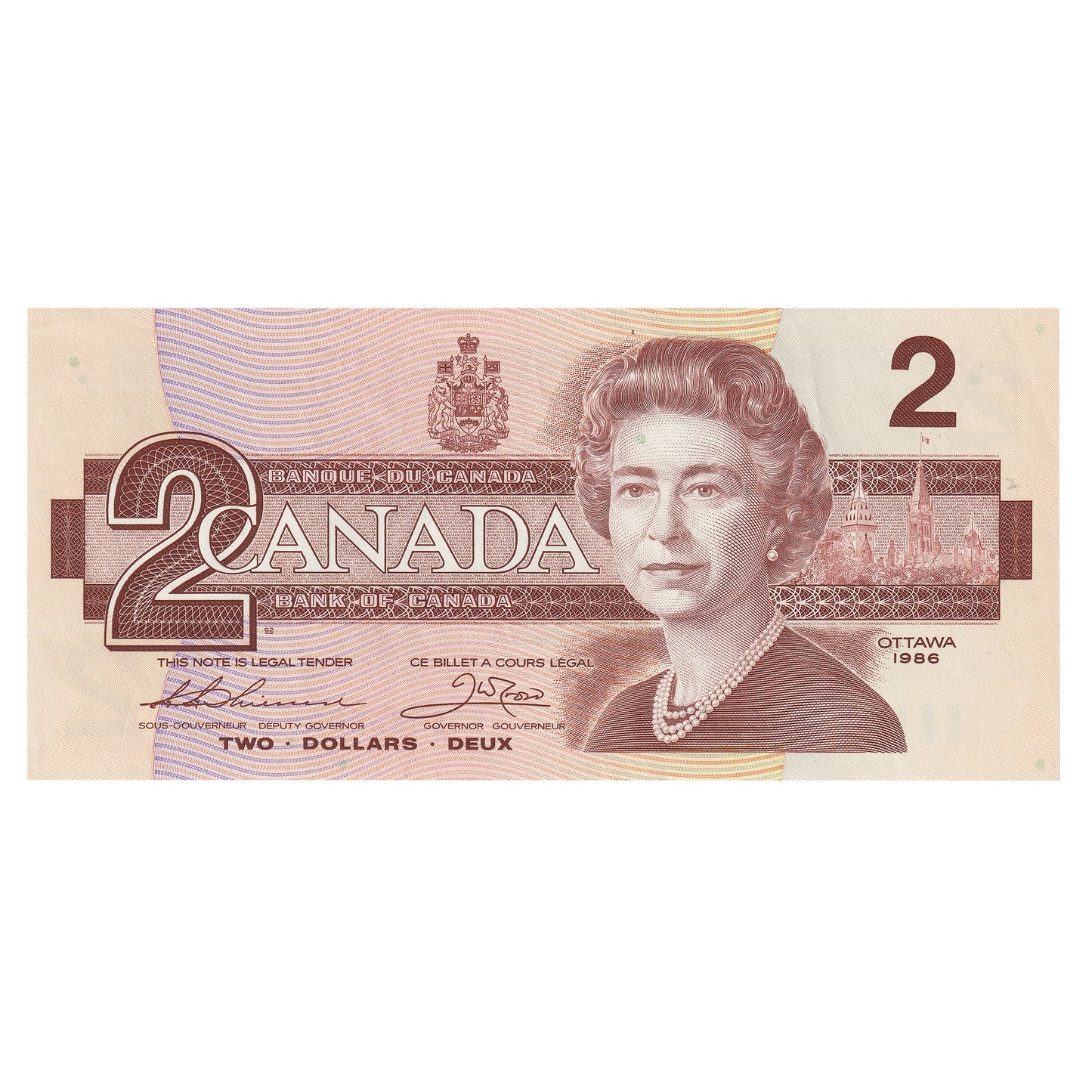 BC-55b 1986 Canada $2 Thiessen-Crow, BGC, AU