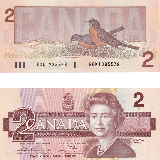 BC-55b 1986 Canada $2 Thiessen-Crow, BGK, AU