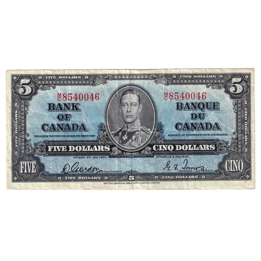 BC-23b 1937 Canada $5 Gordon-Towers, M/C, VF