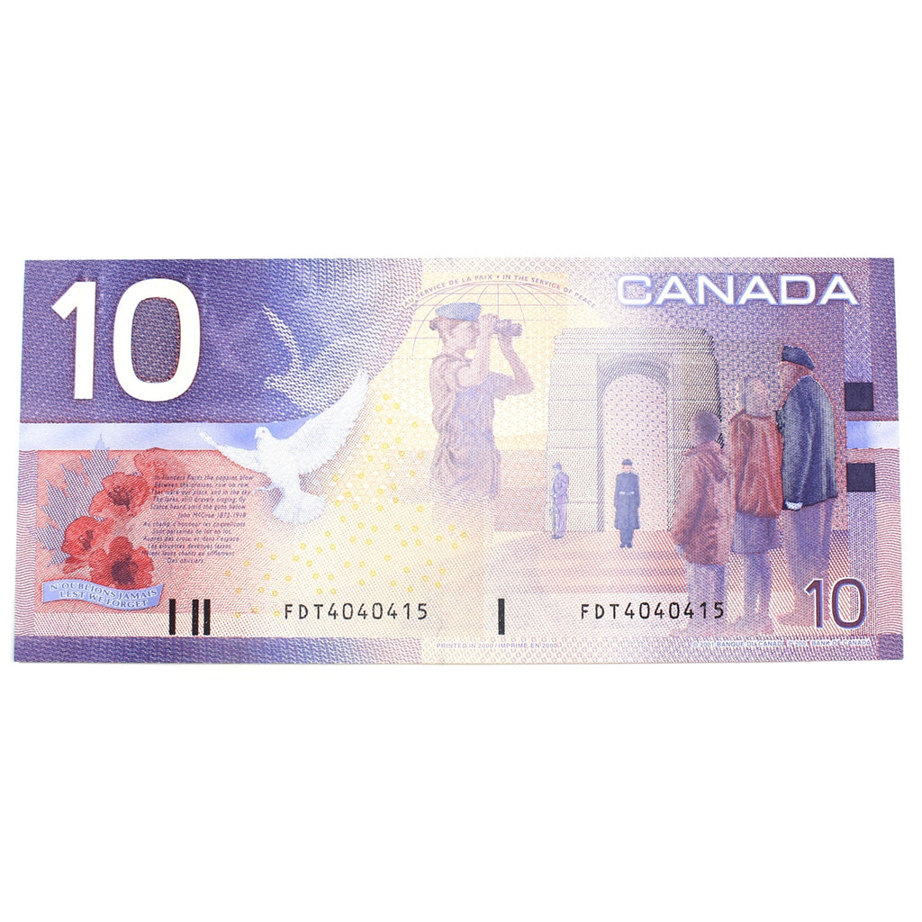 BC-63a 2000 Canada $10 Knight-Thiessen, FDT, AU