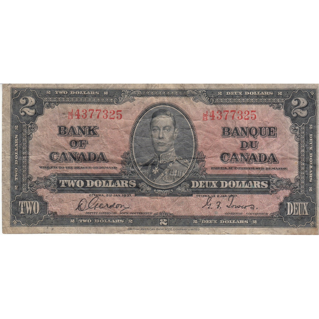 BC-22b 1937 Canada $2 Gordon-Towers, J/B, F-VF