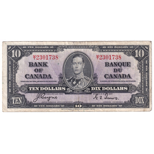 BC-24c 1937 Canada $10 Coyne-Towers, M/T, F-VF