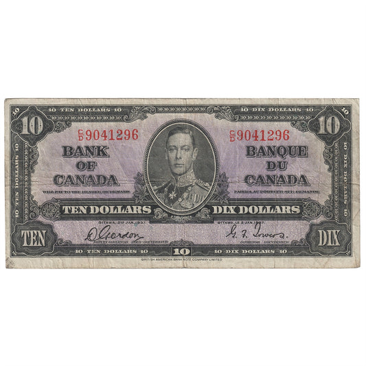 BC-24b 1937 Canada $10 Gordon-Towers, C/D, VG-F