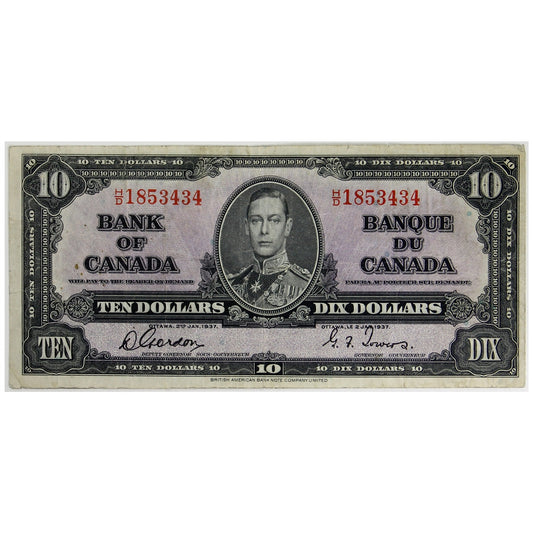 BC-24b 1937 Canada $10 Gordon-Towers, H/D, VF