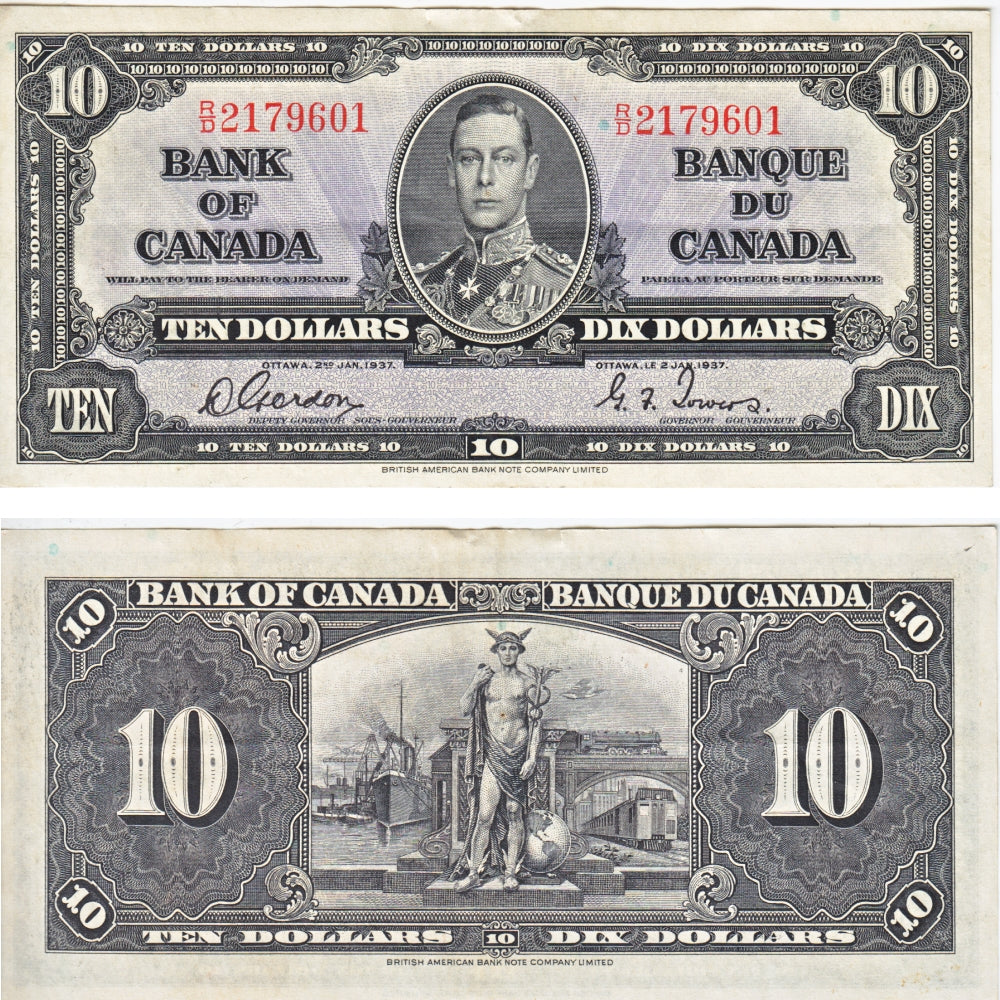 BC-24b 1937 Canada $10 Gordon-Towers, R/D, EF