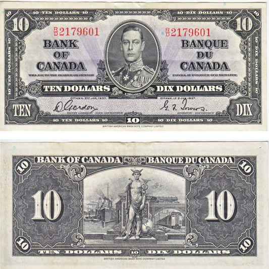 BC-24b 1937 Canada $10 Gordon-Towers, R/D, EF