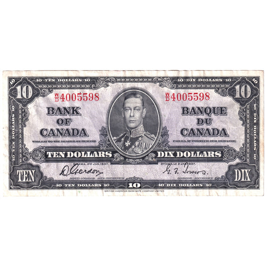 BC-24b 1937 Canada $10 Gordon-Towers, W/D, VF