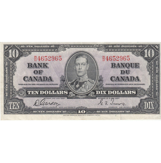 BC-24b 1937 Canada $10 Gordon-Towers, W/D, VF-EF