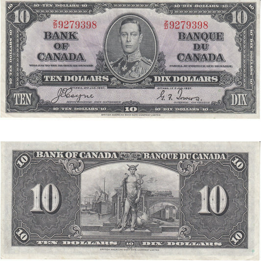 BC-24c 1937 Canada $10 Coyne-Towers, Z/D, VF