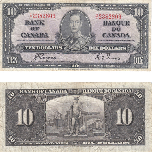 BC-24c 1937 Canada $10 Coyne-Towers, C/T, VF