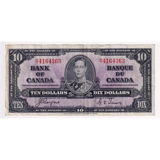 BC-24c 1937 Canada $10 Coyne-Towers, H/T, VF