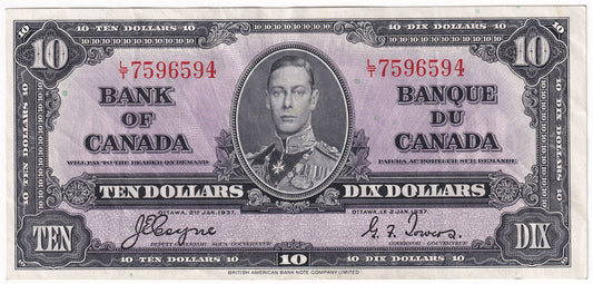 BC-24c 1937 Canada $10 Coyne-Towers, L/T, VF-EF