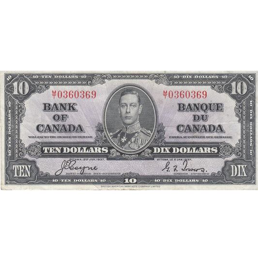 BC-24c 1937 Canada $10 Coyne-Towers, M/T, VF-EF