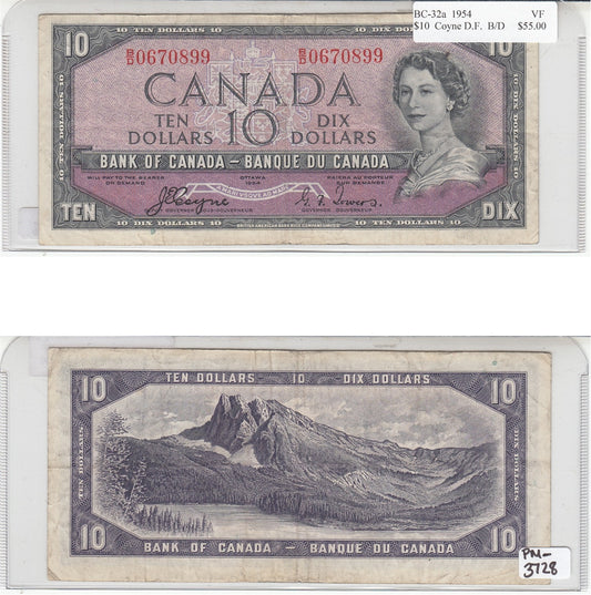 BC-32a 1954 Canada $10 Coyne-Towers, Devil's Face, B/D, VF