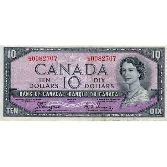 BC-32a 1954 Canada $10 Coyne-Towers, Devil's Face, E/D, VF