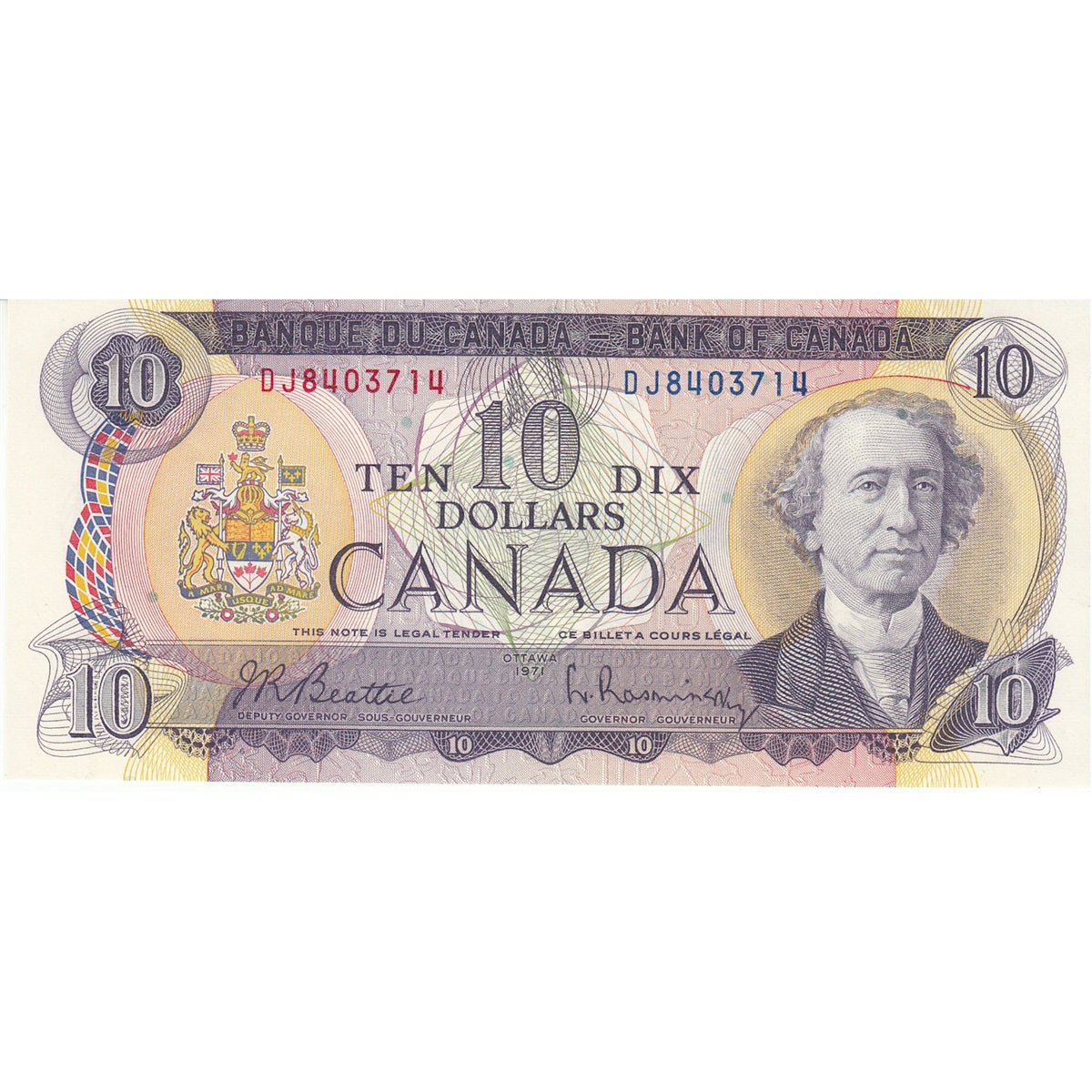 BC-49a 1971 Canada $10 Beattie-Rasminsky, DJ, UNC