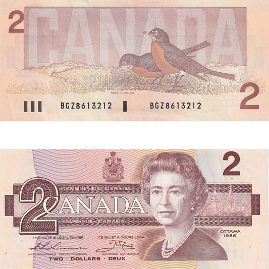 BC-55b 1986 Canada $2 Thiessen-Crow, BGZ, AU