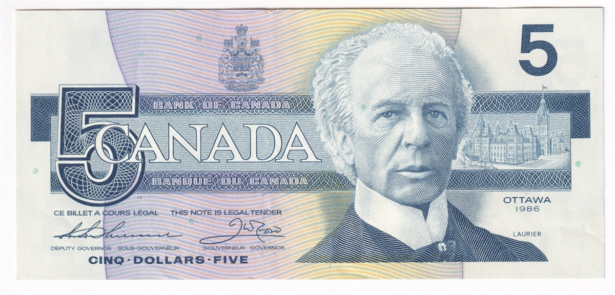 BC-56b 1986 Canada $5 Thiessen-Crow, FOM, AU