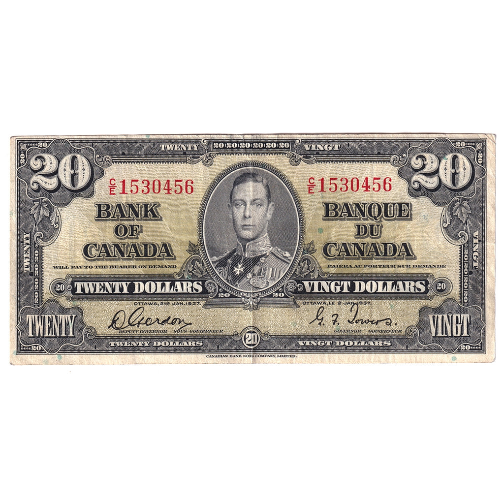 BC-25b 1937 Canada $20 Gordon-Towers, C/E, VF-EF