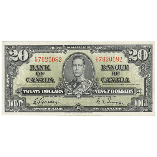 BC-25b 1937 Canada $20 Gordon-Towers, E/E, VF-EF