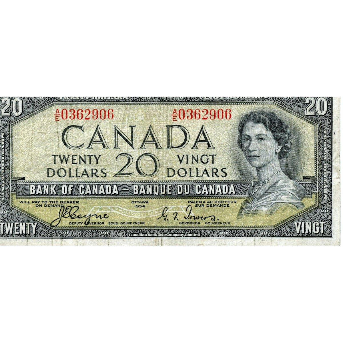 BC-33a 1954 Canada $20 Coyne-Towers, Devil's Face, A/E, VF