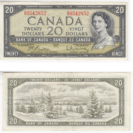 BC-41b 1954 Canada $20 Beattie-Rasminsky, G/W, VF-EF