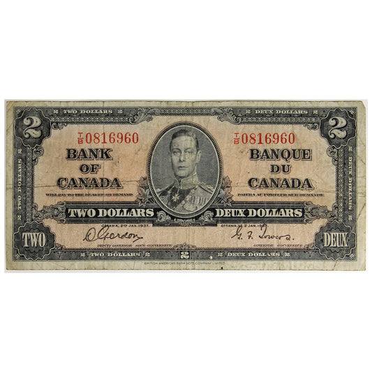 BC-22b 1937 Canada $2 Gordon-Towers, T/B, VG-F