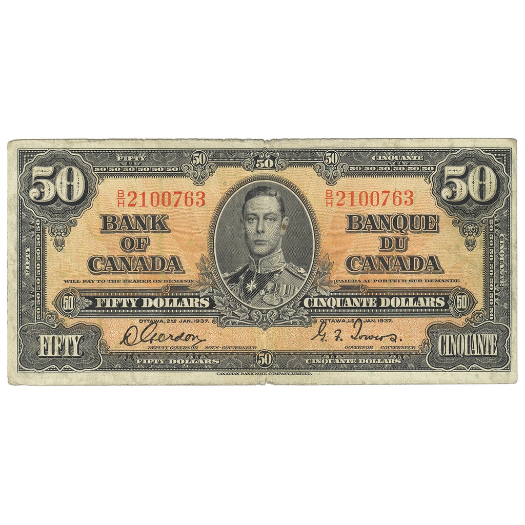 BC-26b 1937 Canada $50 Gordon-Towers, B/H, F