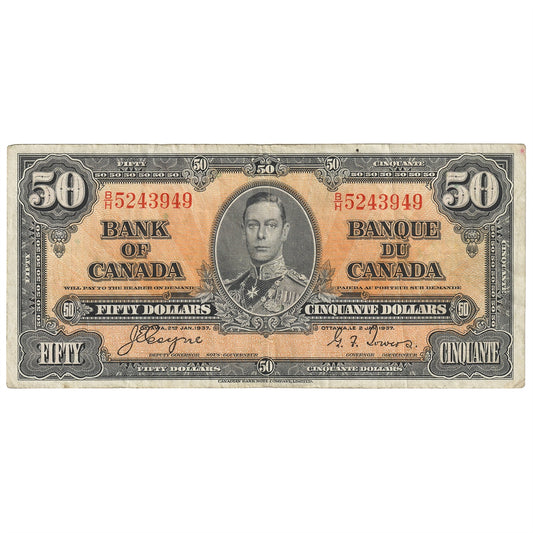 BC-26c 1937 Canada $50 Coyne-Towers, B/H, VF-EF