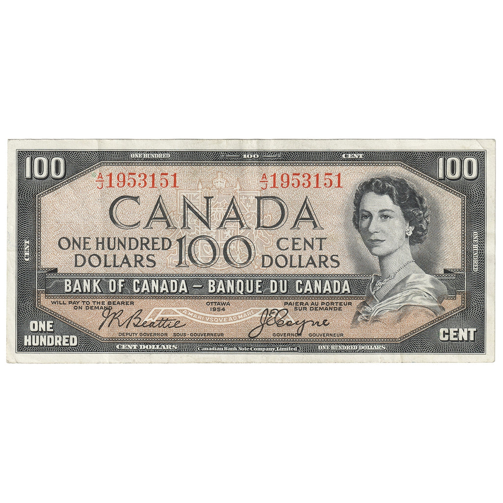 BC-35b 1954 Canada $100 Beattie-Coyne, Devil's Face, A/J, VF-EF