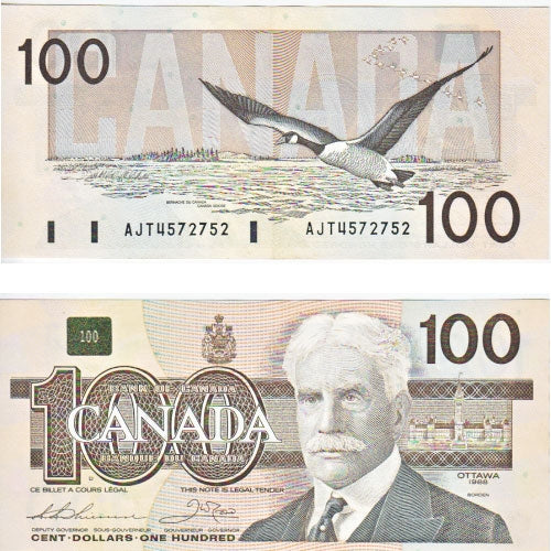 BC-60a 1988 Canada $100 Thiessen-Crow, AJT, circ