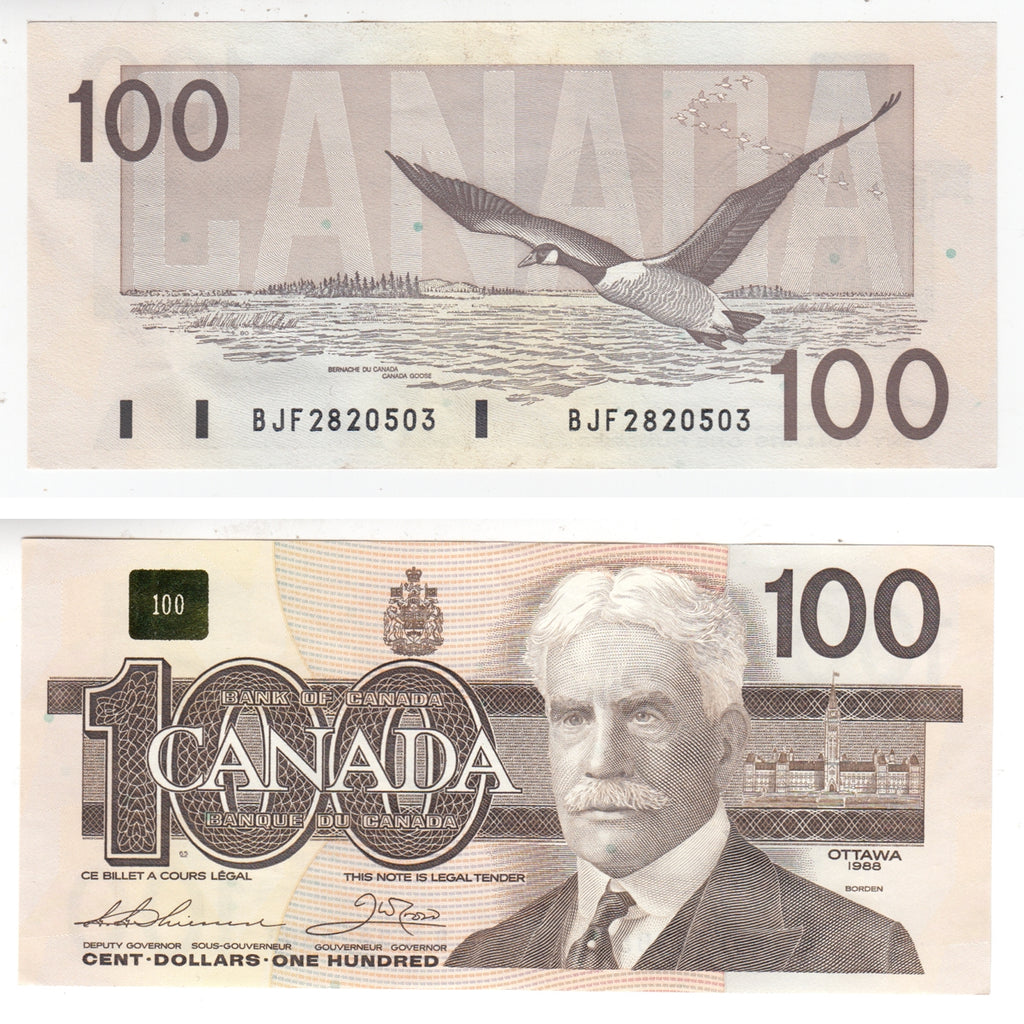 BC-60a-i 1988 Canada $100 Thiessen-Crow, BJF, AU-UNC