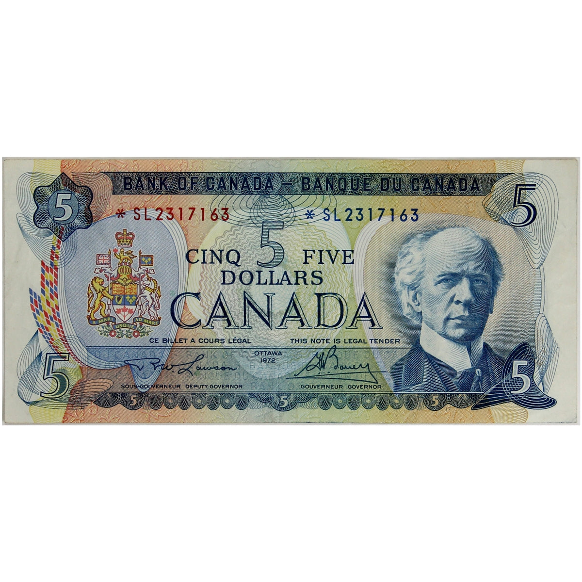 BC-48bA 1972 Canada $5 Lawson-Bouey, *SL, VF