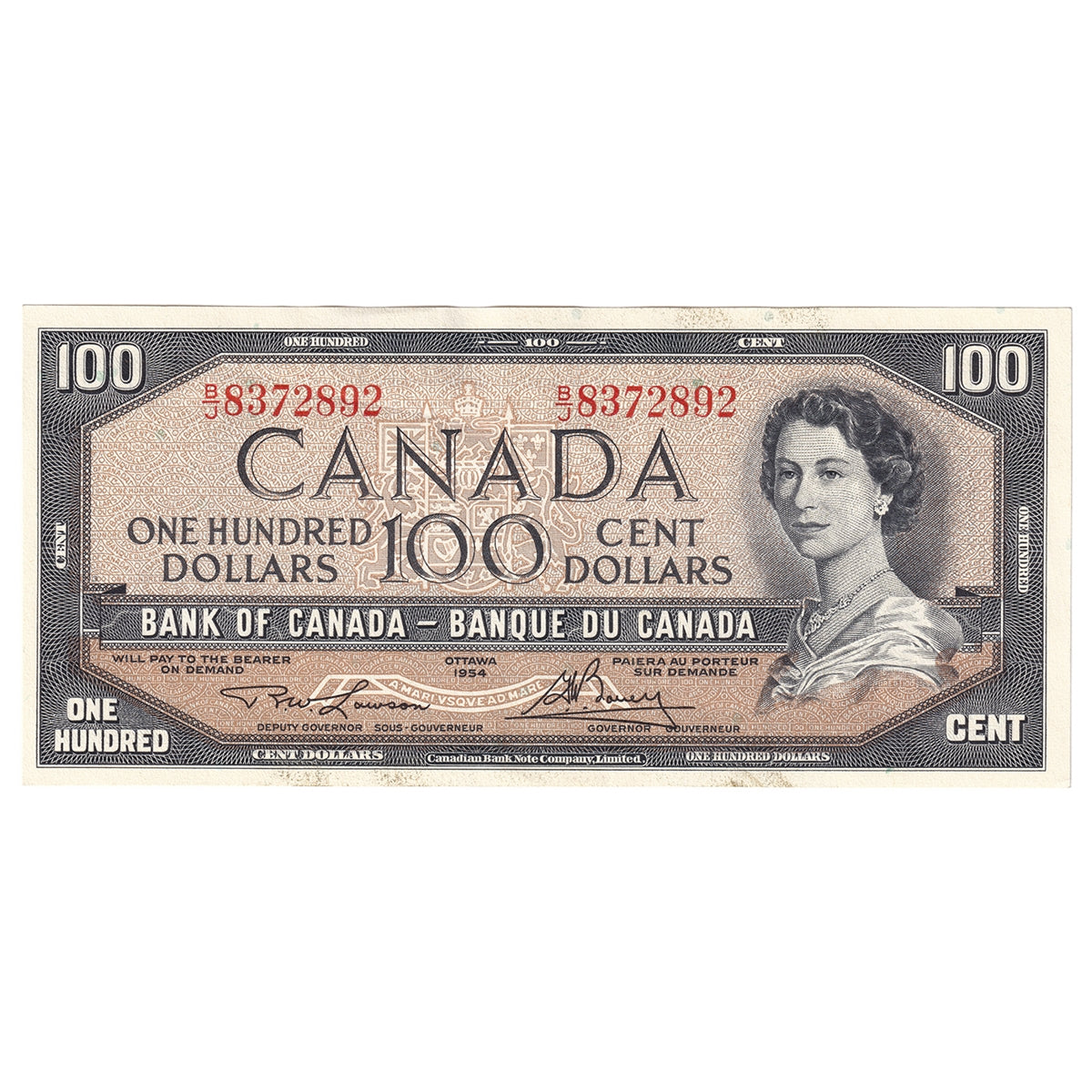 BC-43c 1954 Canada $100 Lawson-Bouey, B/J, AU