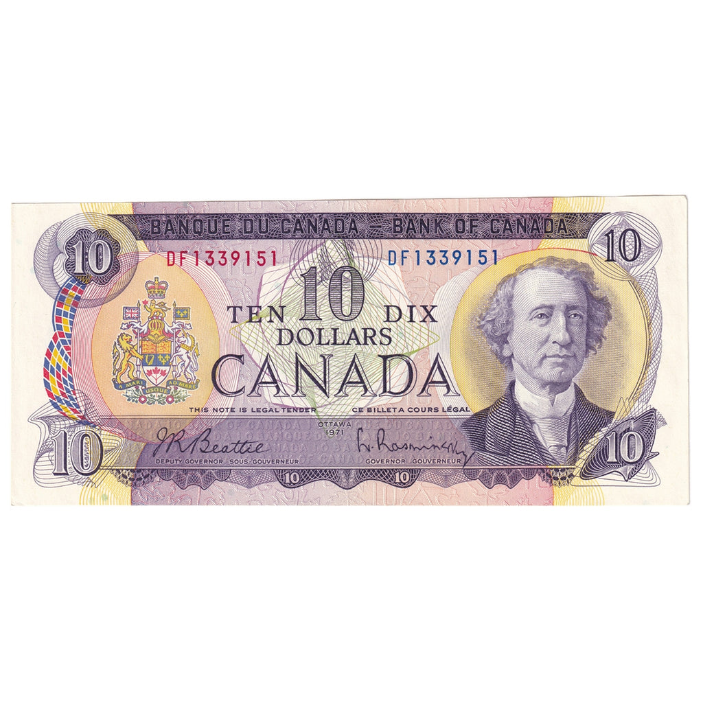 BC-49a 1971 Canada $10 Beattie-Rasminsky, DF, AU-UNC