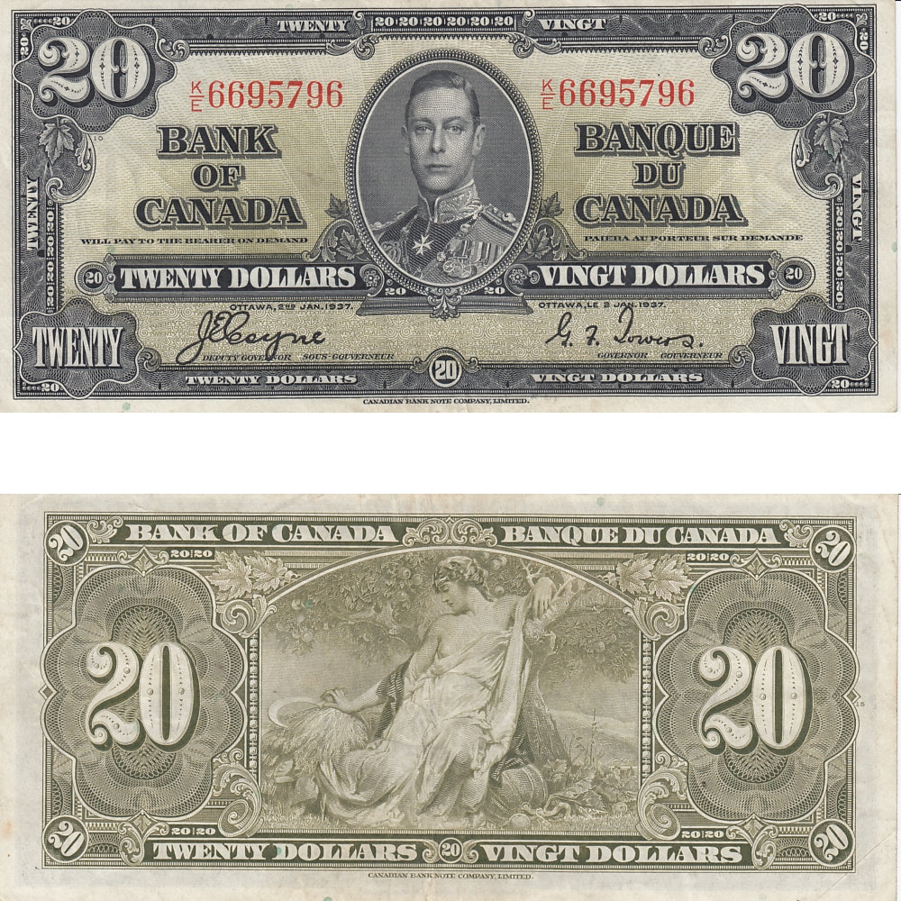 BC-25c 1937 Canada $20 Coyne-Towers, K/E, VF-EF