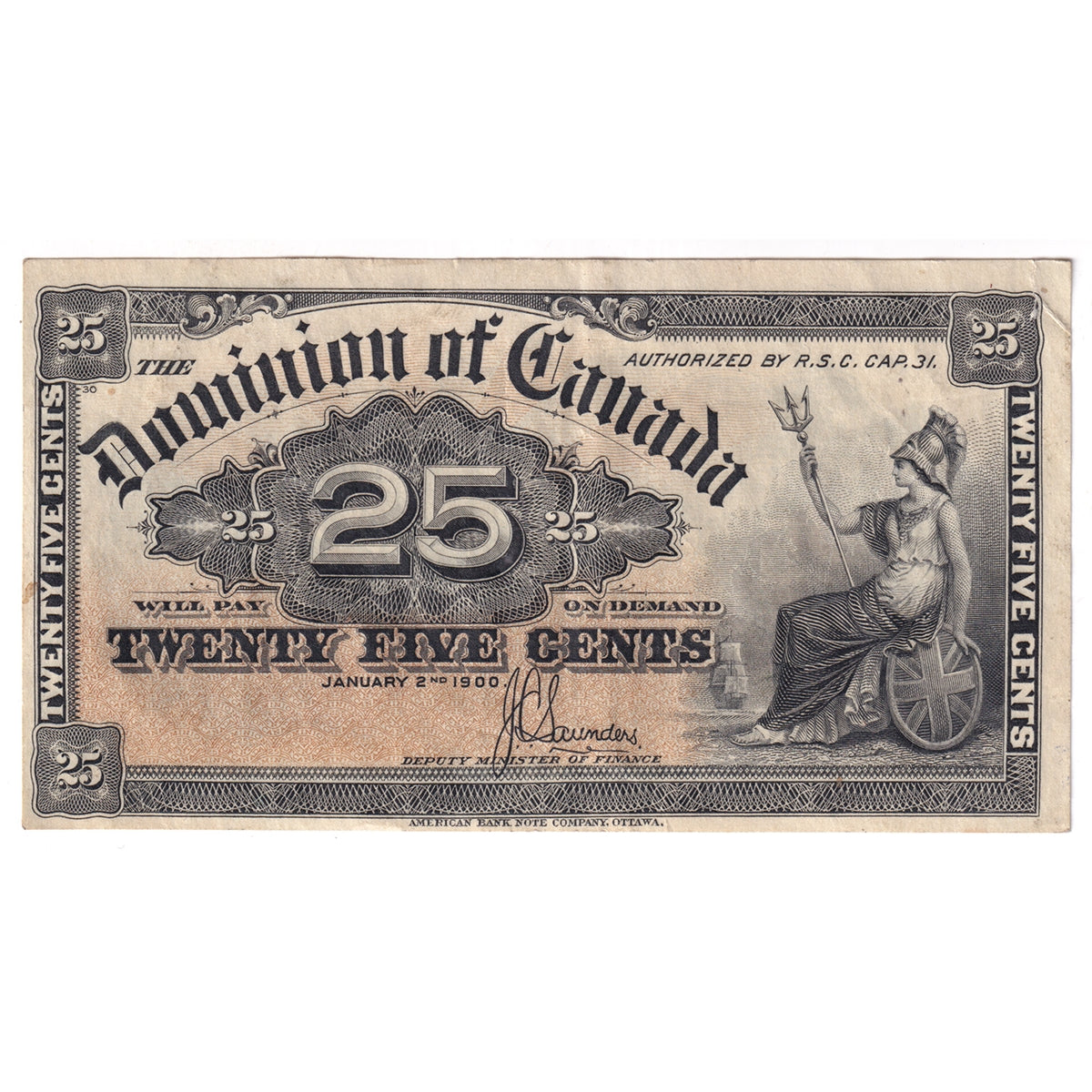 DC-15c 1900 Dominion 25-cent Shinplaster, Saunders, EF-AU