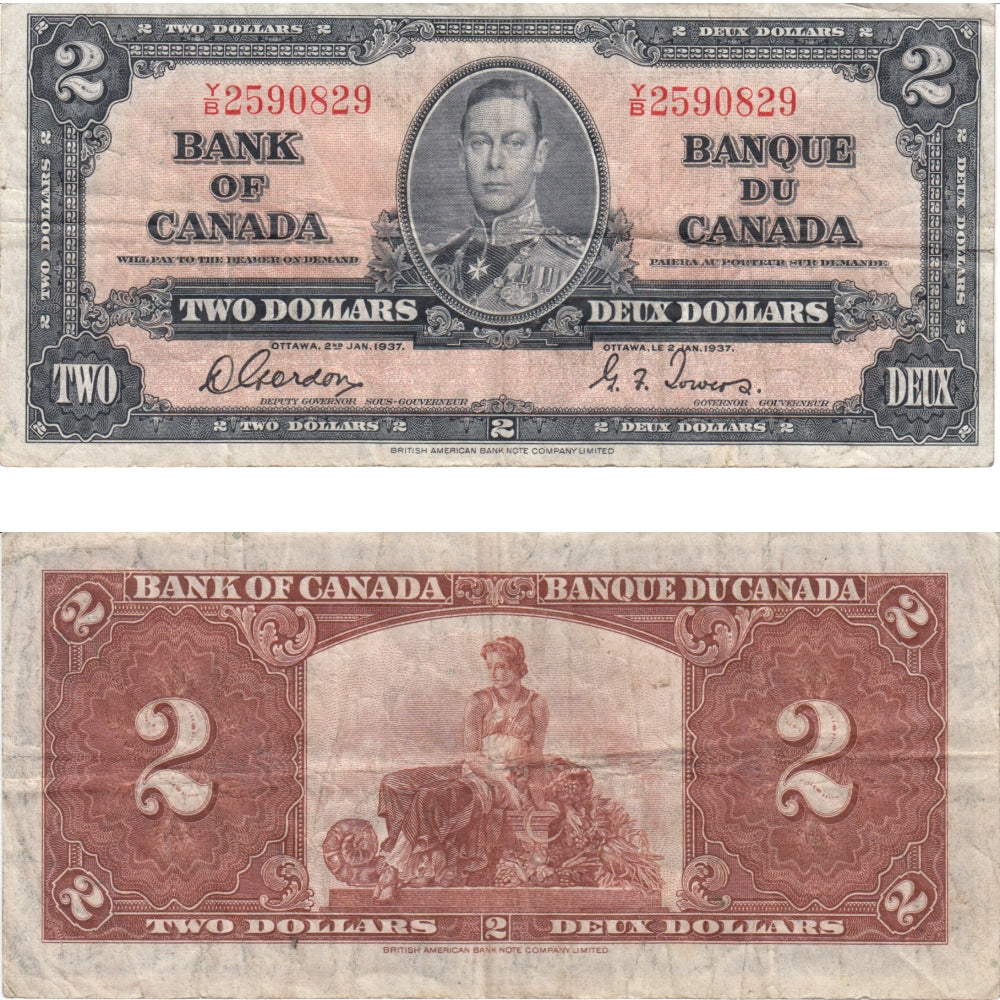 BC-22b 1937 Canada $2 Gordon-Towers, Y/B, VF