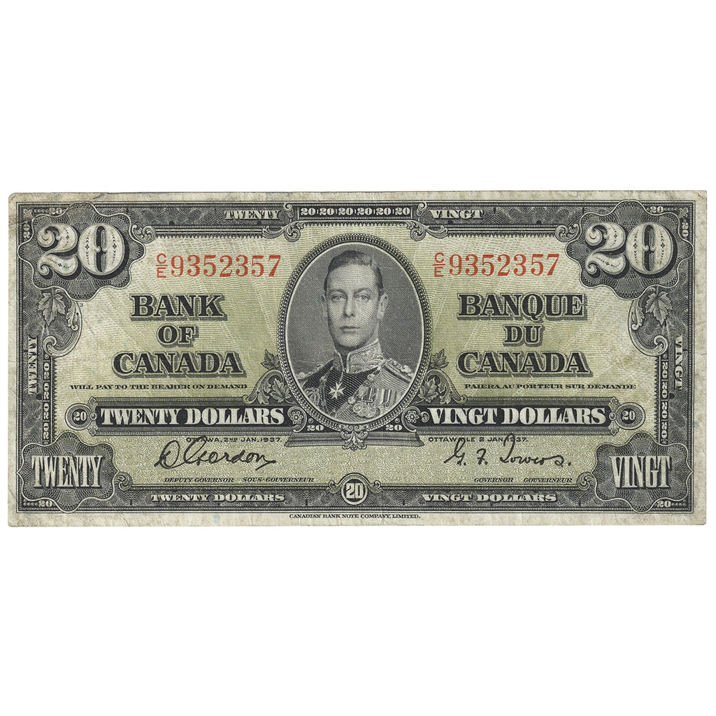 BC-25b 1937 Canada $20 Gordon-Towers, C/E, F-VF