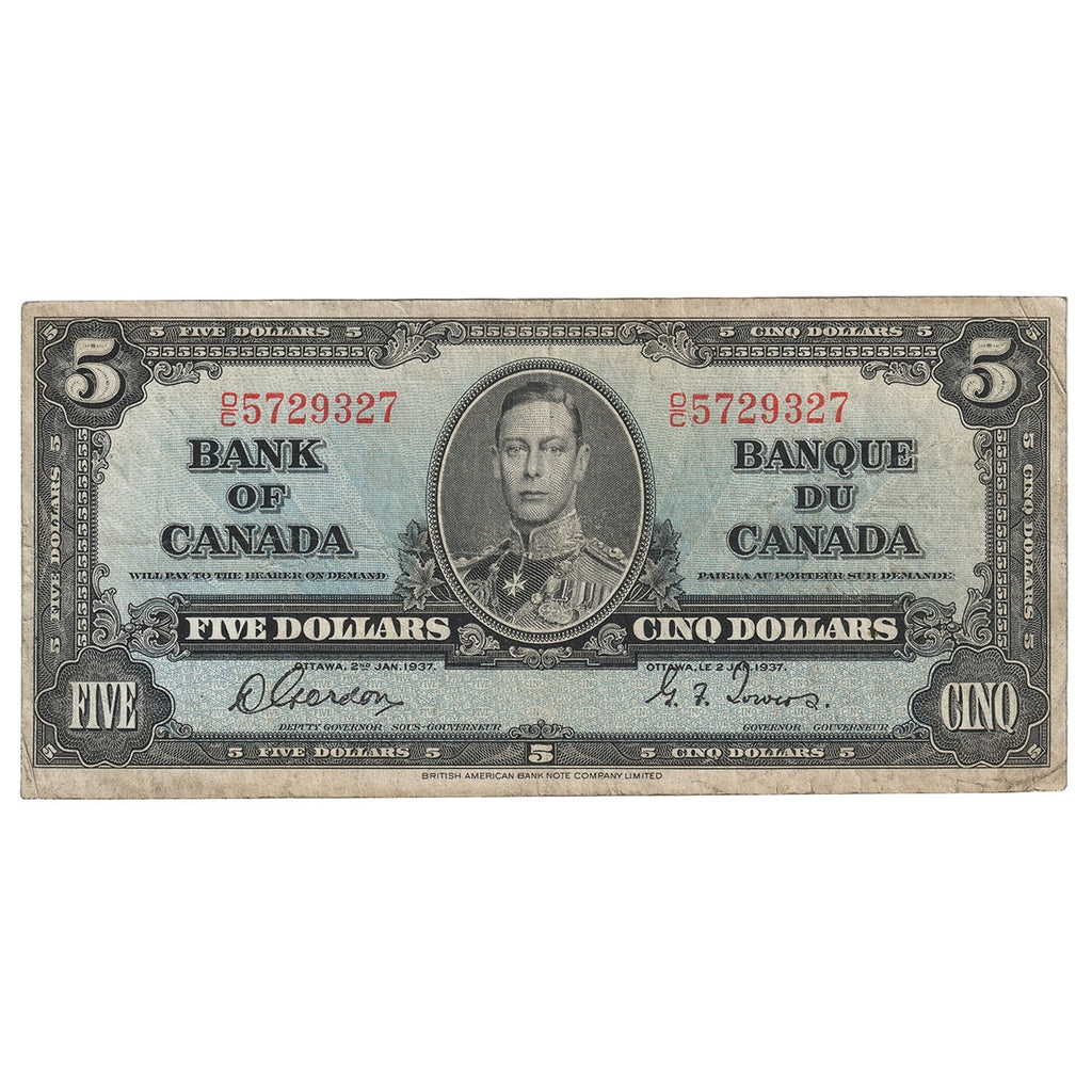 BC-23b 1937 Canada $5 Gordon-Towers, O/C, F-VF